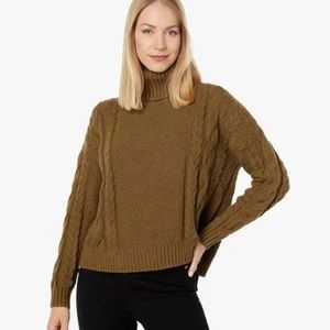 Madewell Crockett Cable Knit Turtleneck Sweater in Golden Spinach SZ L